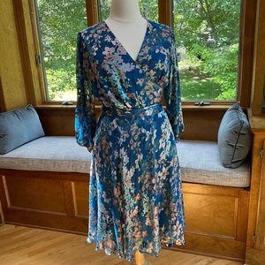 Maree Pour Toi Blue Floral Wrap Dress Size 16 NWOT